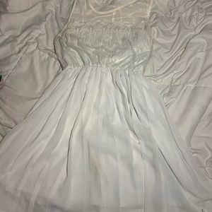 White skater style dress with mesh and crotchet